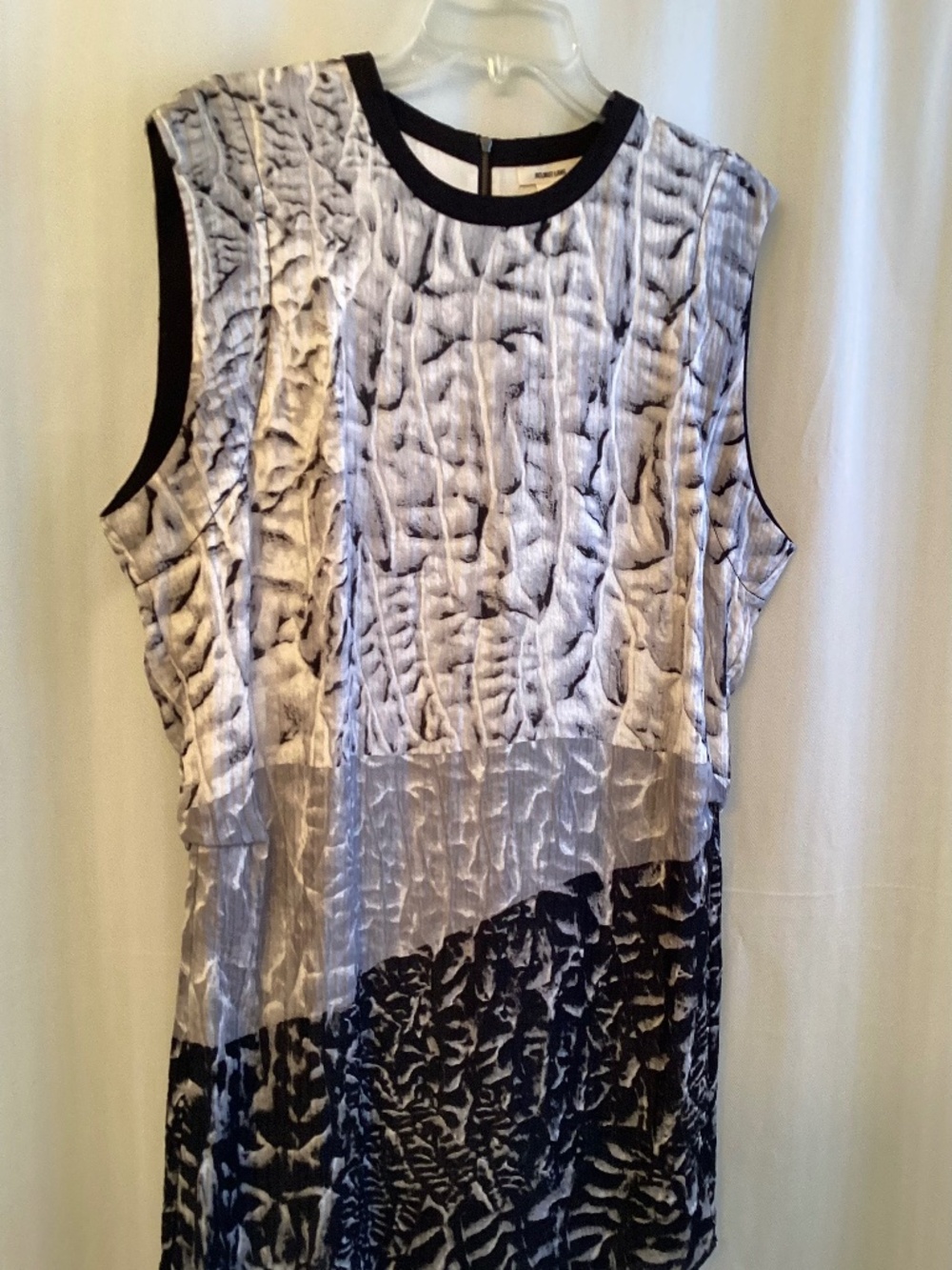 HELMUT LANG…100% Silk black, white, gray asymmetrical geometric print sheath
